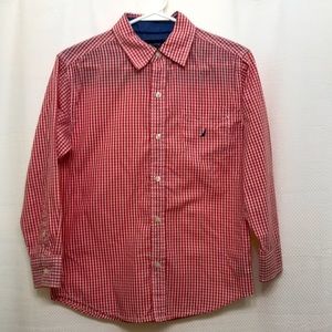 Nautical Boys Orange Check L/S button down, M
